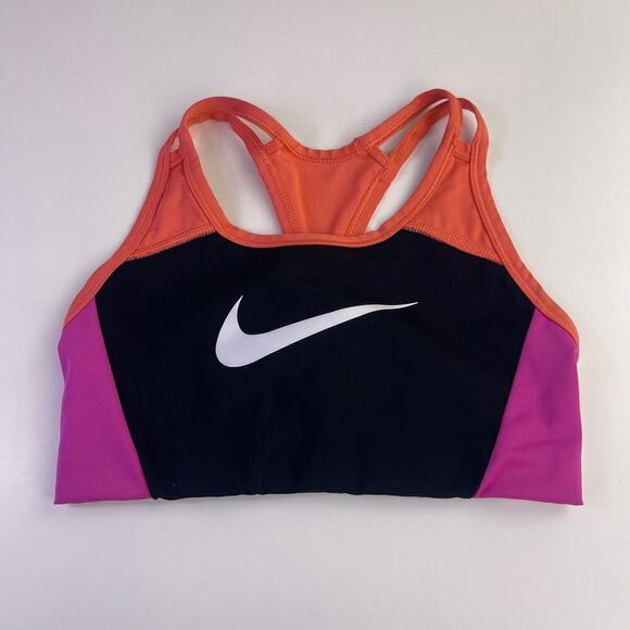 Nike Swoosh Women's Small Medium Support Color Block Sports Bra Black Pink - Picture 1 of 5